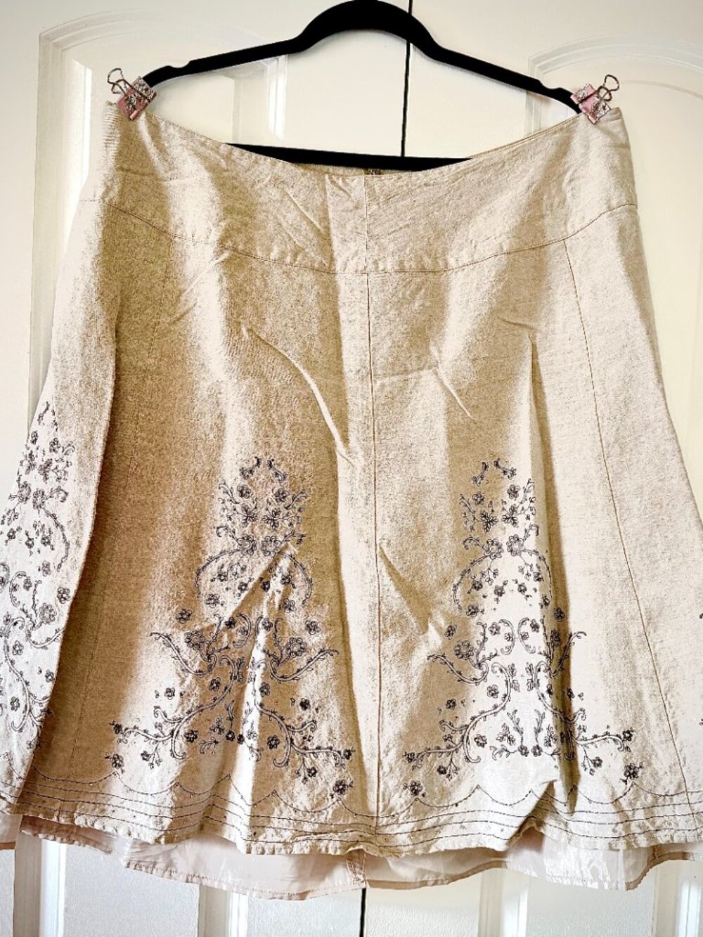 Dressbarn Woman Embroidered Linen Skirt | Natural/Tan | Size 18W